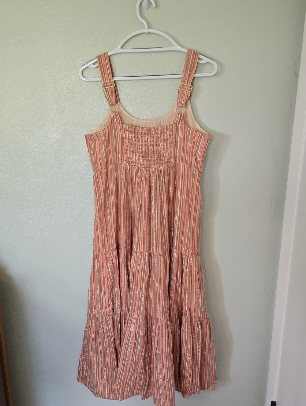 Linda Anderson | Rose Striped Multicolored Tiered Smocked Sun Dress Size Medium - Picture 6 of 13